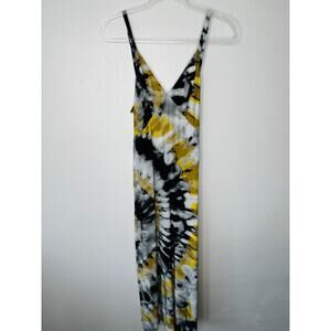 Chloe Silk Slip Maxi Dress Black Gray Yellow MultiColor Tie Dye abstractb sz 2
